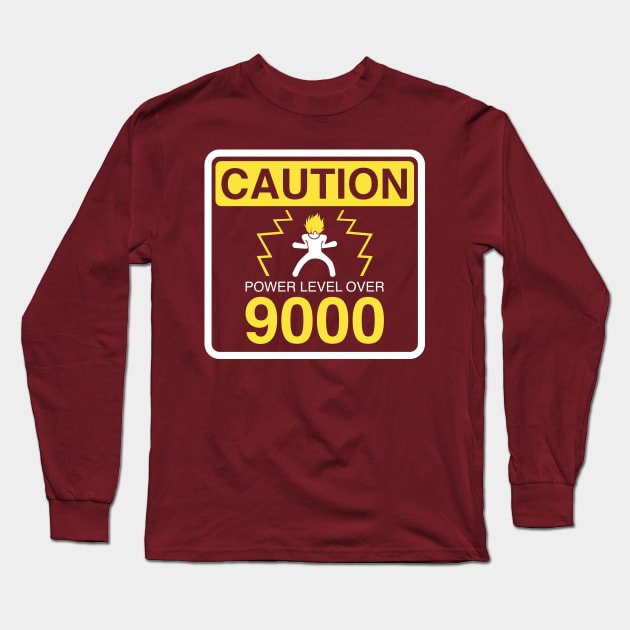 CAUTION: POWER LEVEL OVER 9000 Long Sleeve T-Shirt by W00D_MAN